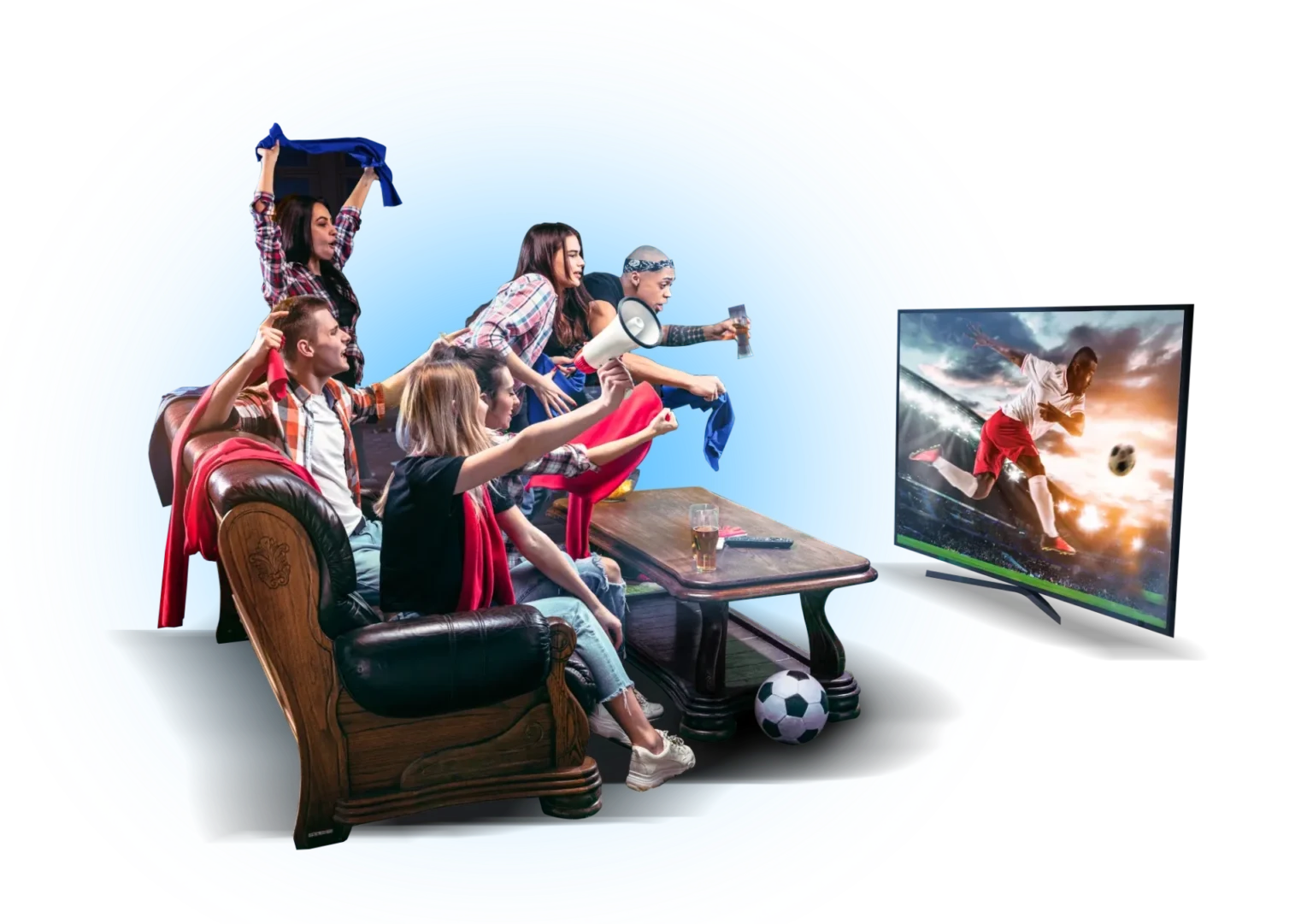 Veezora IPTV interface shown on multiple devices like TV, tablet, and laptop